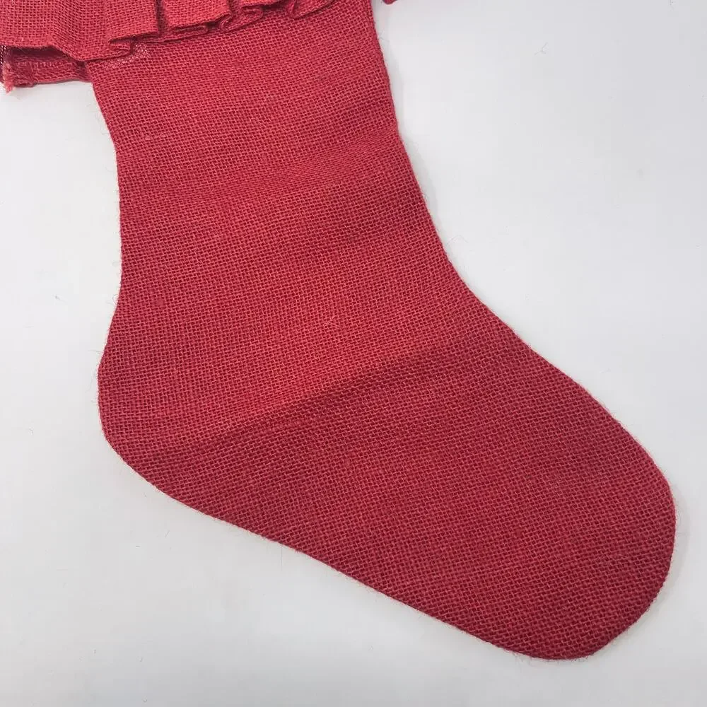 Storehouse Red Set of 2 Pleated Burlap Stockings Holiday Christmas Textured